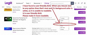 Service Action drop down mouse over is hiding it's text
